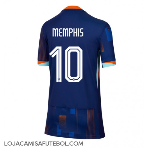 Camisa de Futebol Holanda Memphis Depay #10 Equipamento Secundário Mulheres Europeu 2024 Manga Curta